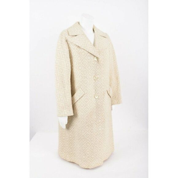 Vintage 60s 70s Womens Beige Tweed Coat Mid Length Size L  ILGWU Union Label - Picture 5 of 6